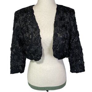 ONYX Nite Vintage Black Dressy Bolero Cropped Cardigan Lace Sequins Size M